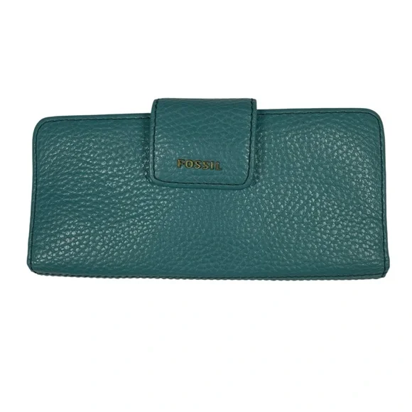 Fossil Fold Over Explorer Tote Bag Purse Teal Crossbody Handbag & Madison Wallet - Picture 7 of 10